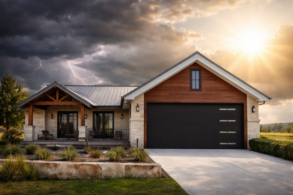 garage door installation Rockwall TX home built for Texas weather storm and heat resistant